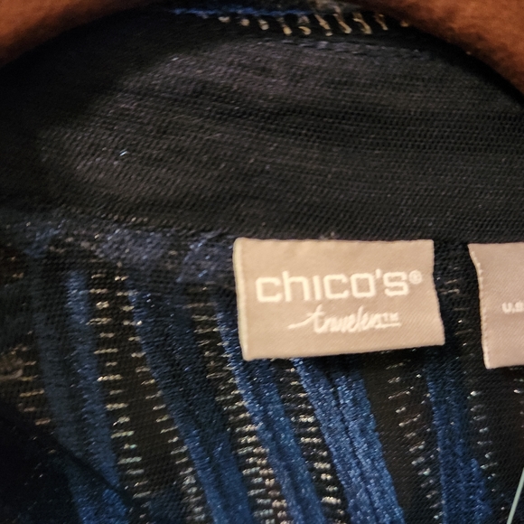 Chico’s Travelers Whimsy Mesh Stripe 3/4 Sleeve Jacket Wave Blue Size 3 NWT - Picture 3 of 6
